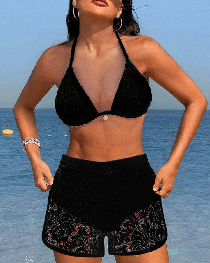 Laluna - Elegantan jednobojni čipkani bikini set
