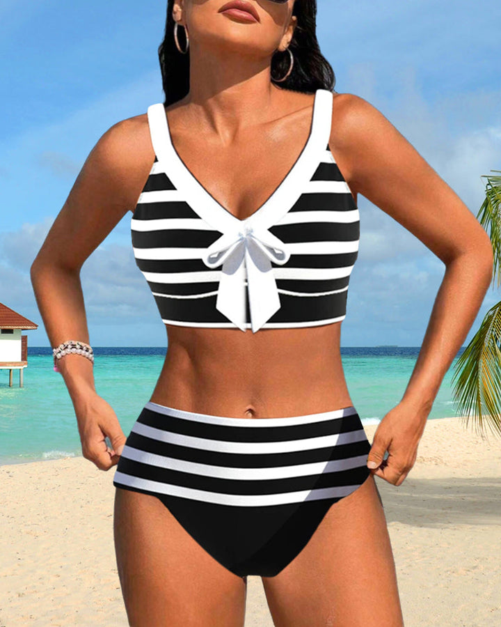 Laluna - Prugasti bikini sa visokim strukom