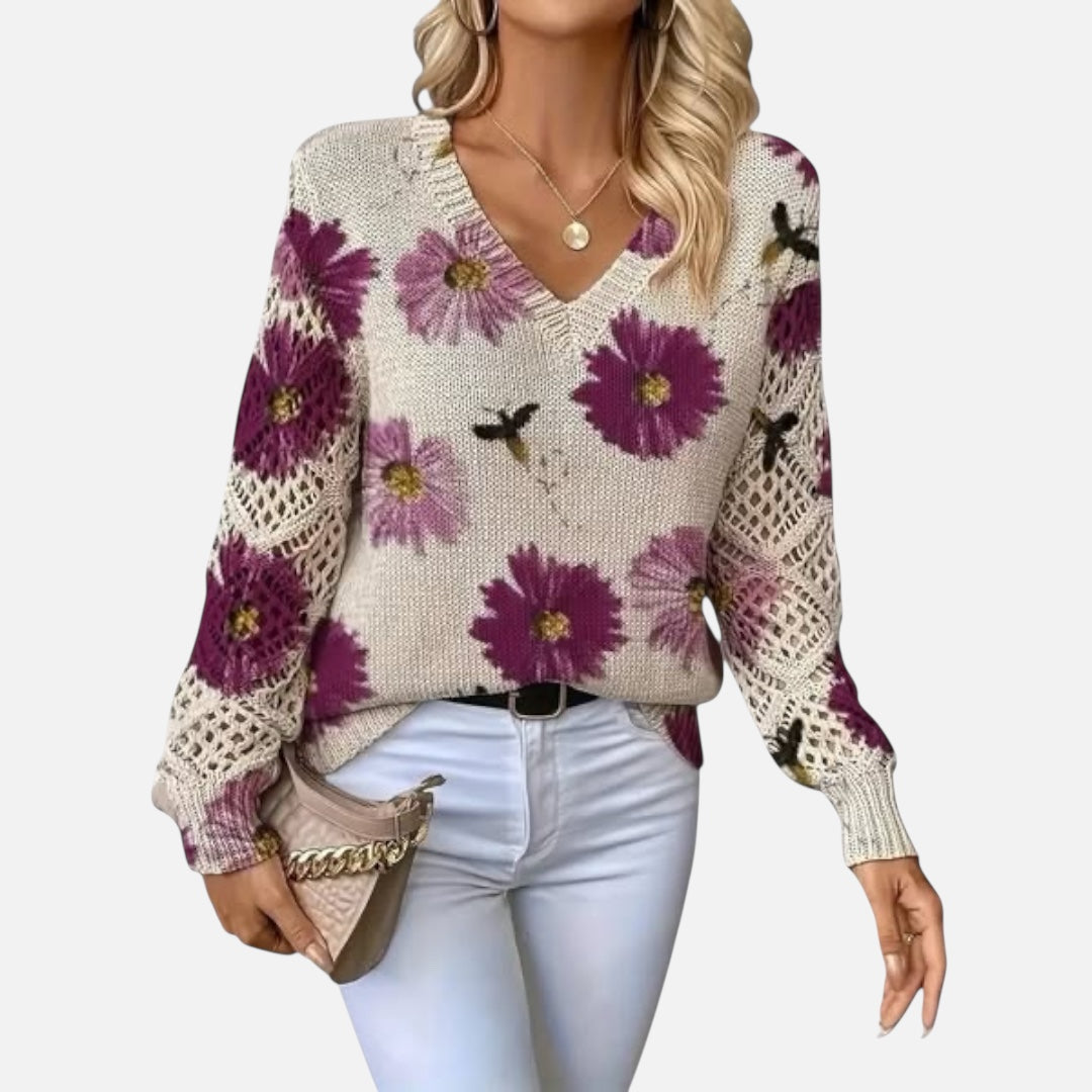 Katarina - Pletena bluza sa cvetnim dezenom