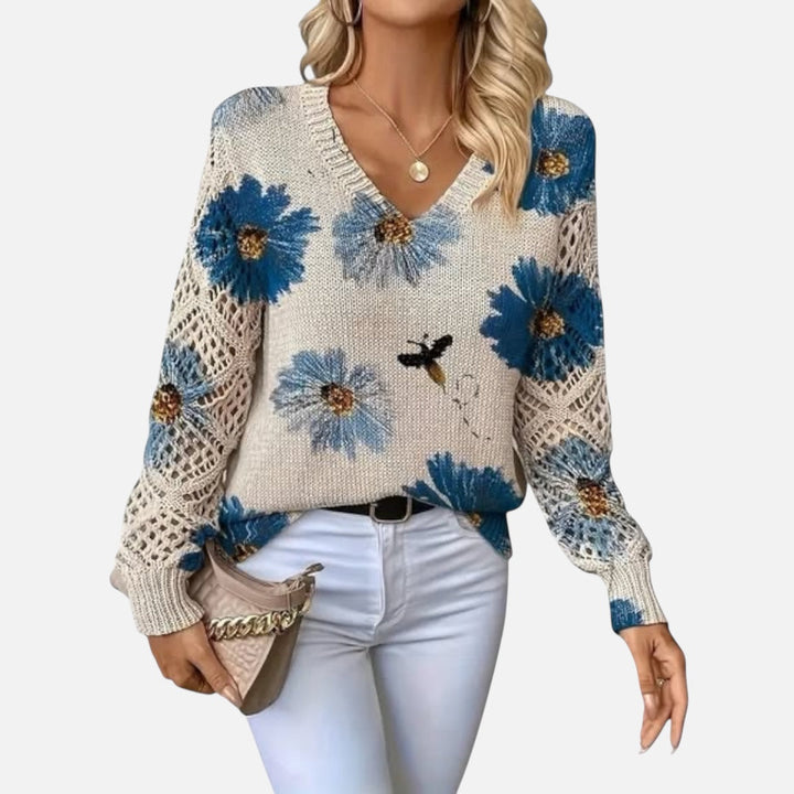 Katarina - Pletena bluza sa cvetnim dezenom