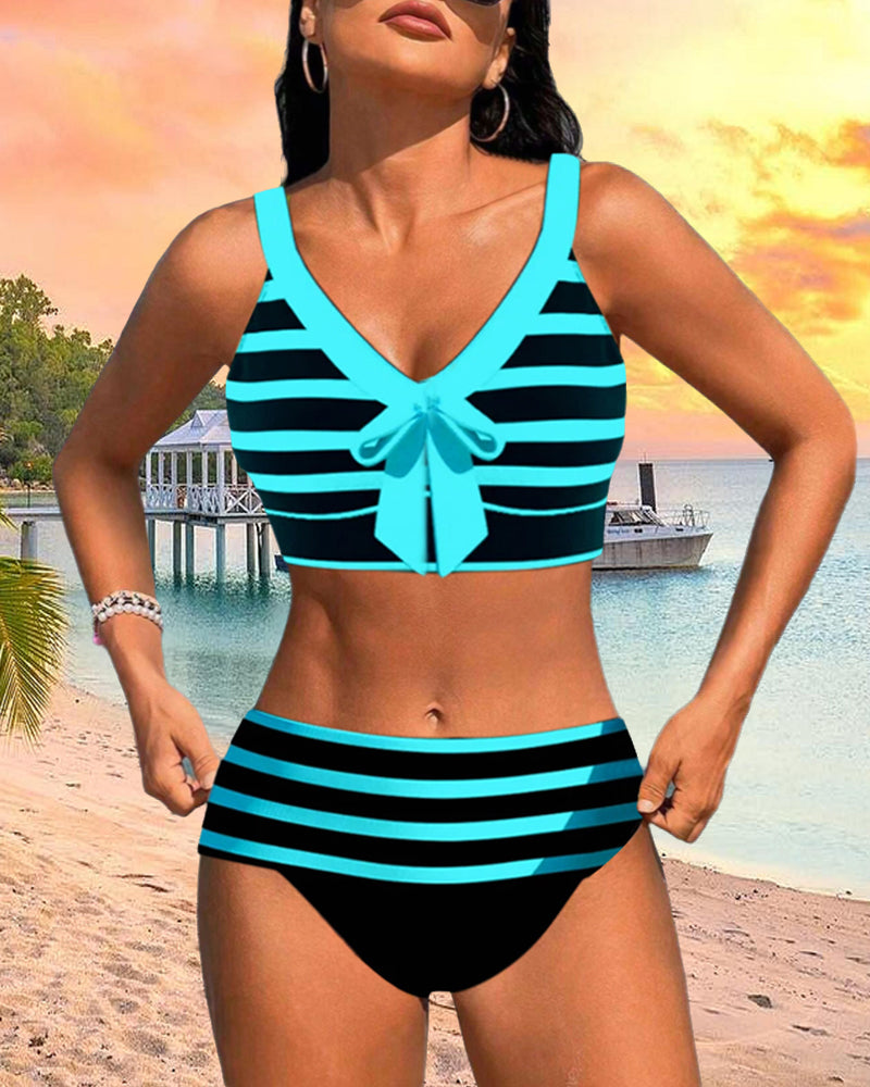 Laluna - Prugasti bikini sa visokim strukom