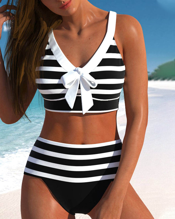 Laluna - Prugasti bikini sa visokim strukom