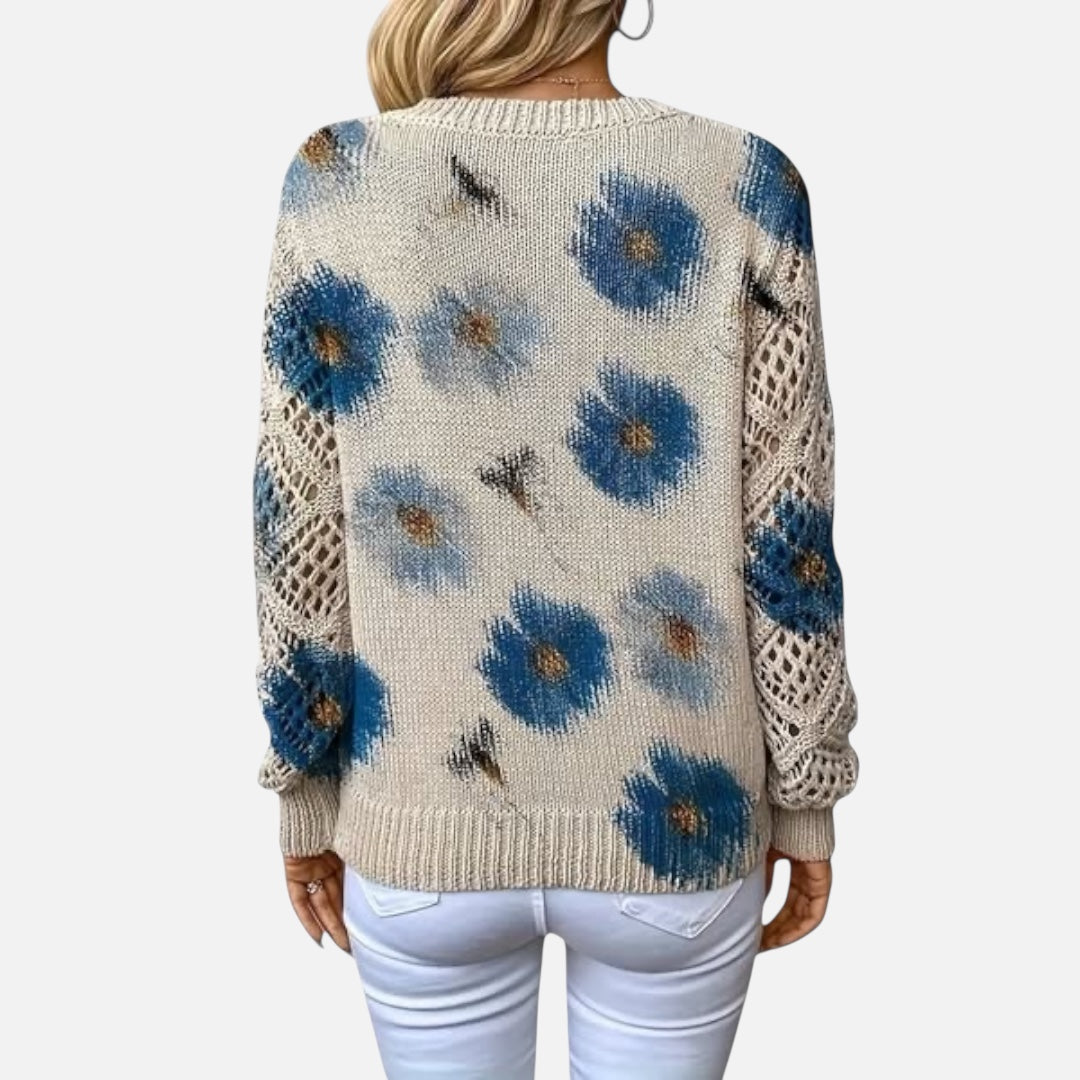 Katarina - Pletena bluza sa cvetnim dezenom