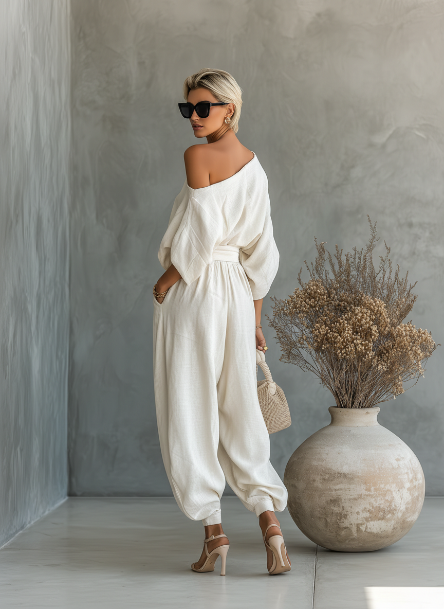 Linen Set Off-Shoulder Hlače