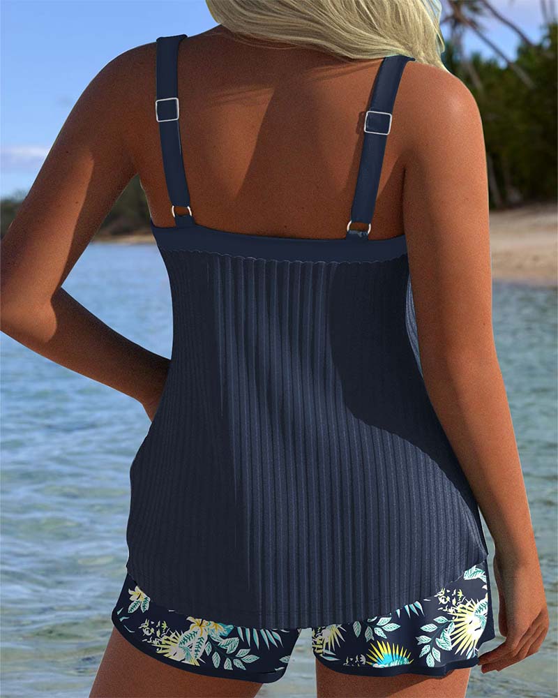 Laluna - Prugasti Tankini sa Dvodelnim Plažnim Šortsem