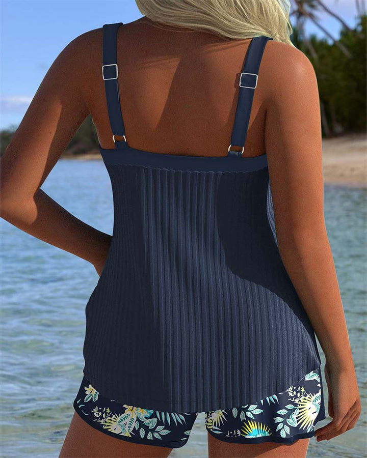 Laluna - Prugasti Tankini sa Dvodelnim Plažnim Šortsem