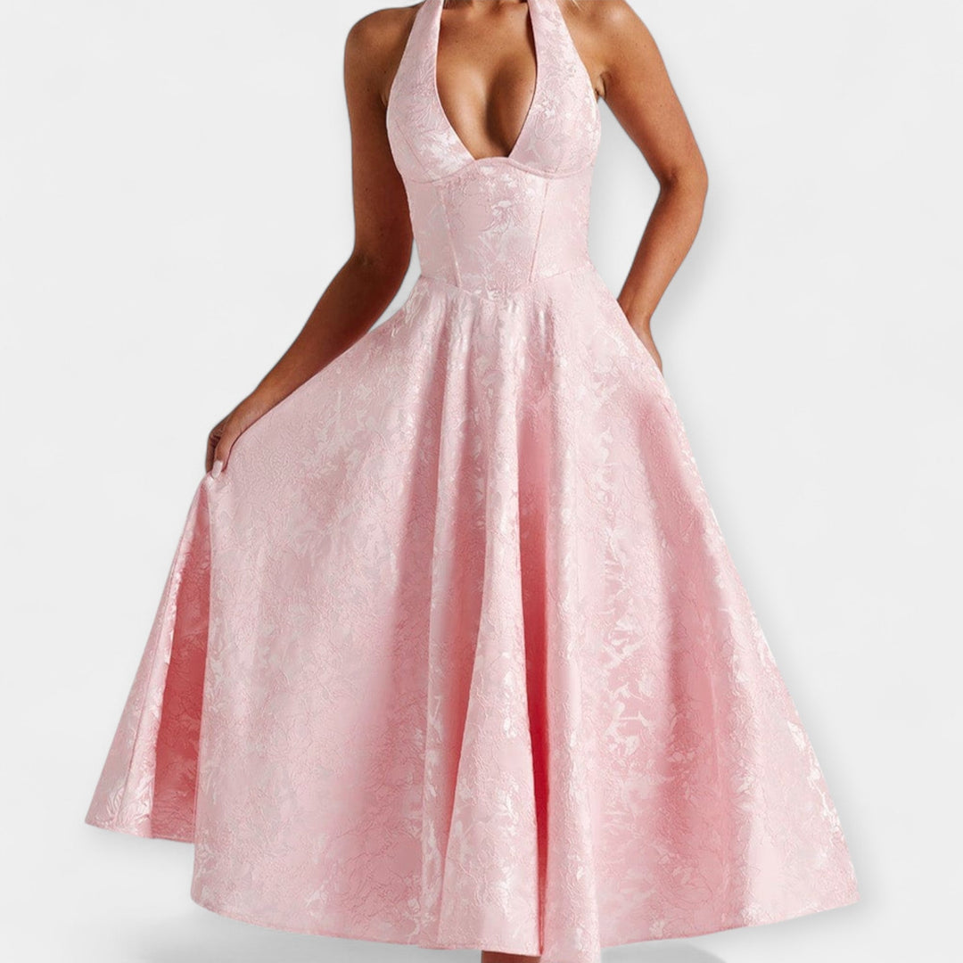 Midi Haljina sa Otvorenim Leđima i Korsetom