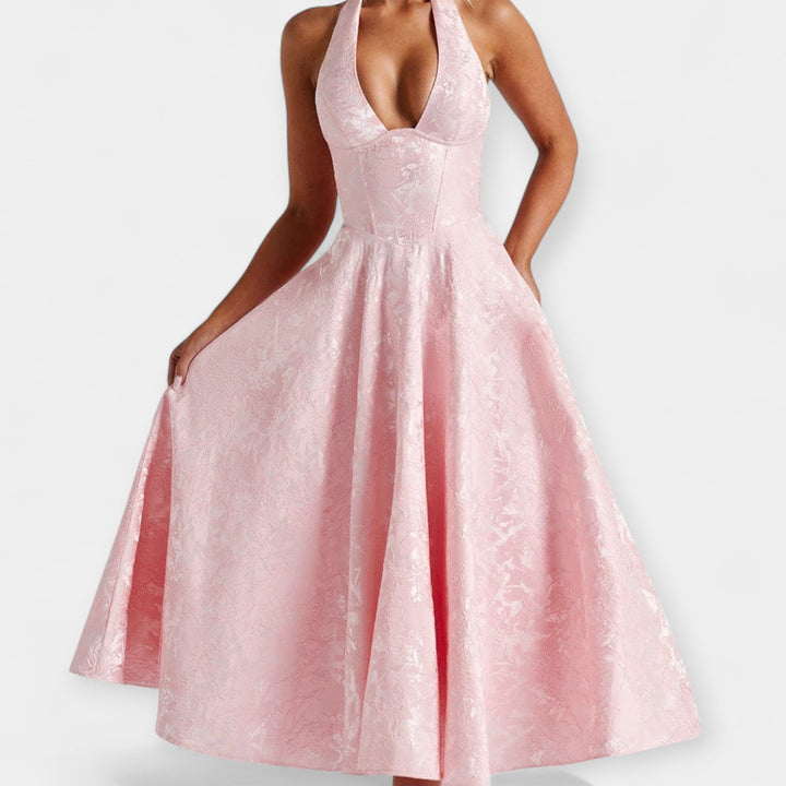 Midi Haljina sa Otvorenim Leđima i Korsetom