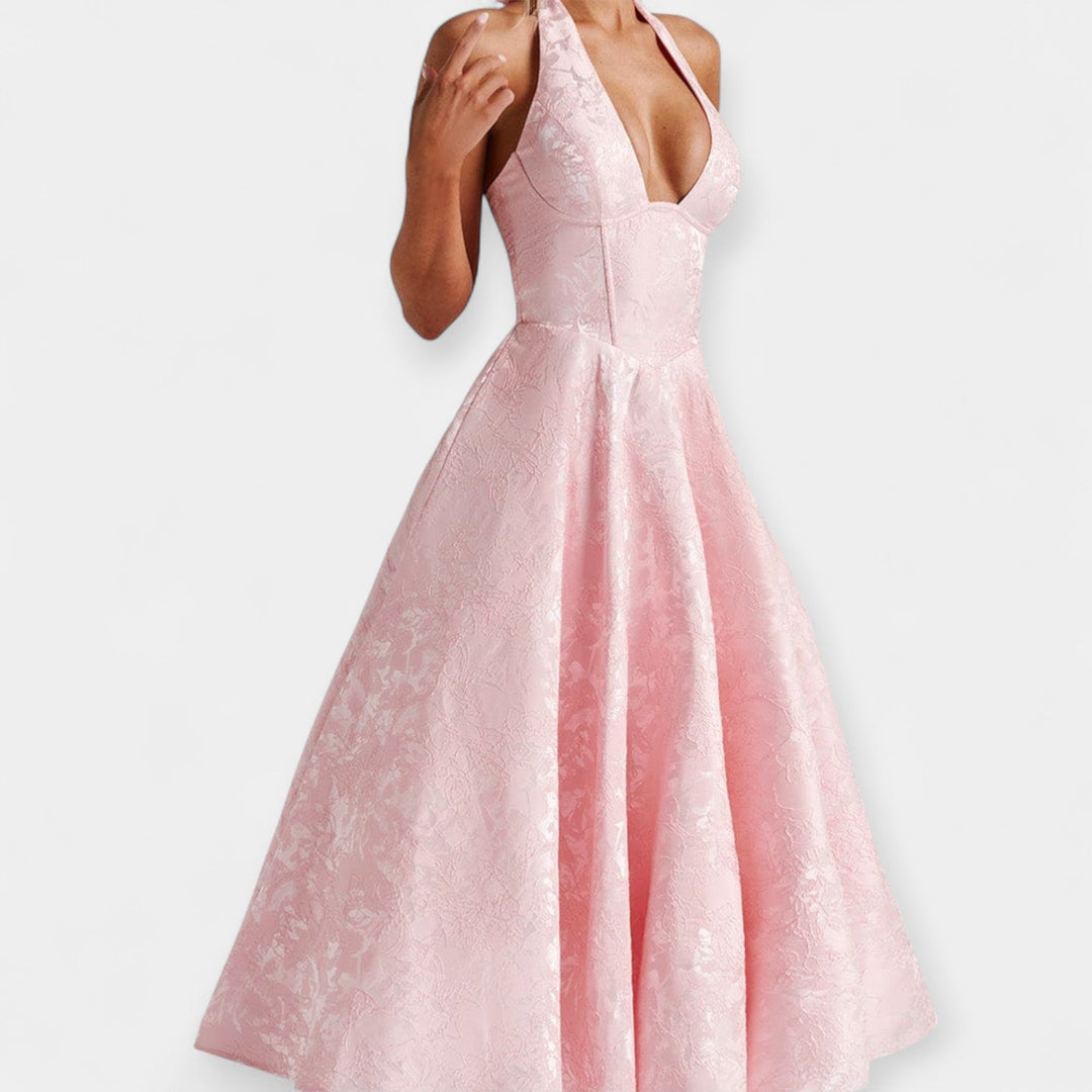 Midi Haljina sa Otvorenim Leđima i Korsetom