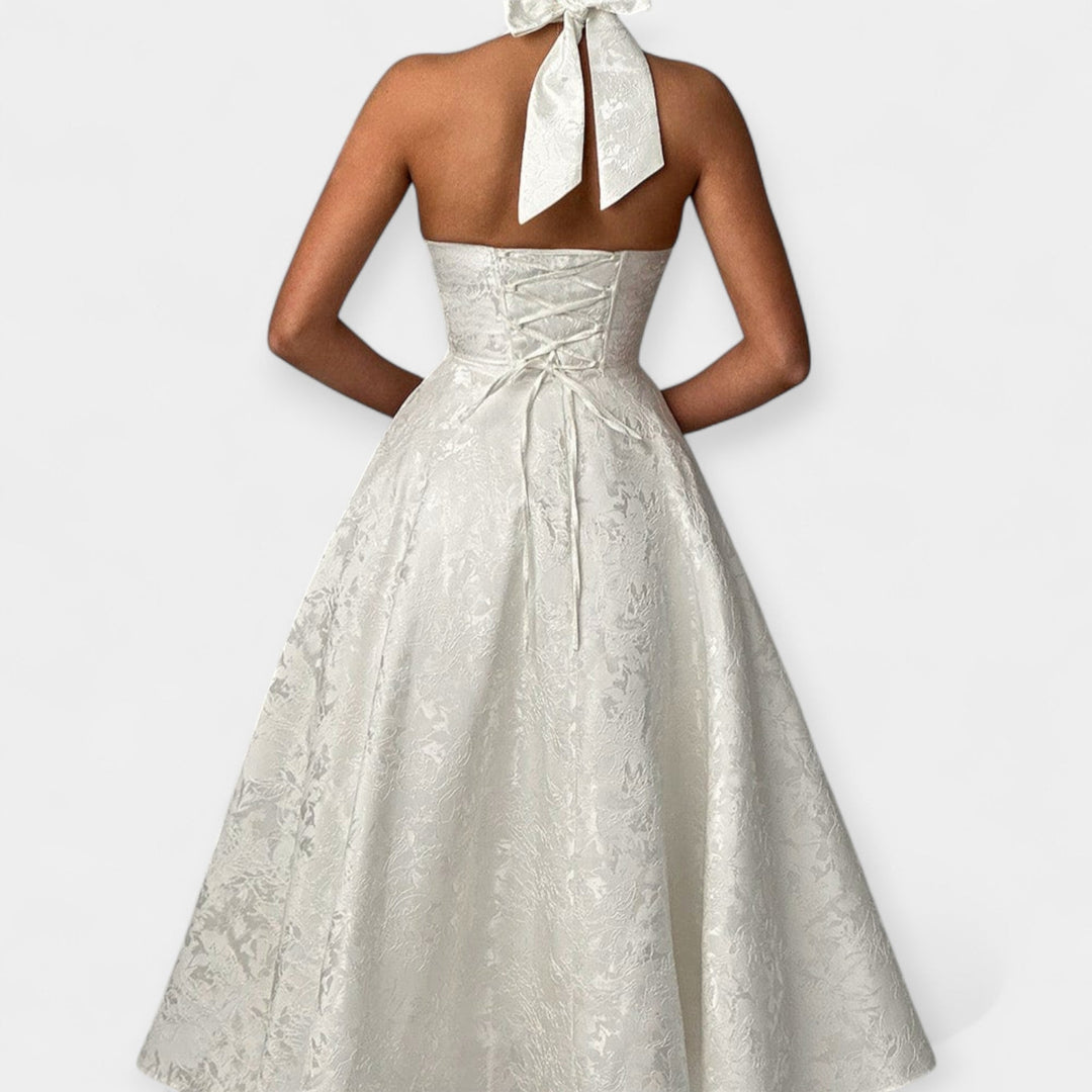 Midi Haljina sa Otvorenim Leđima i Korsetom