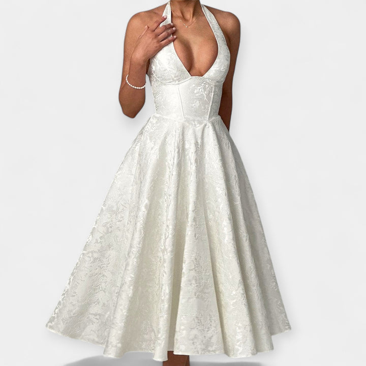 Midi Haljina sa Otvorenim Leđima i Korsetom