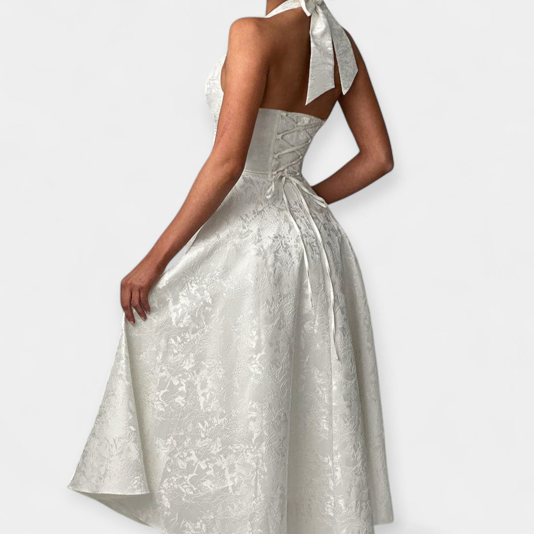 Midi Haljina sa Otvorenim Leđima i Korsetom