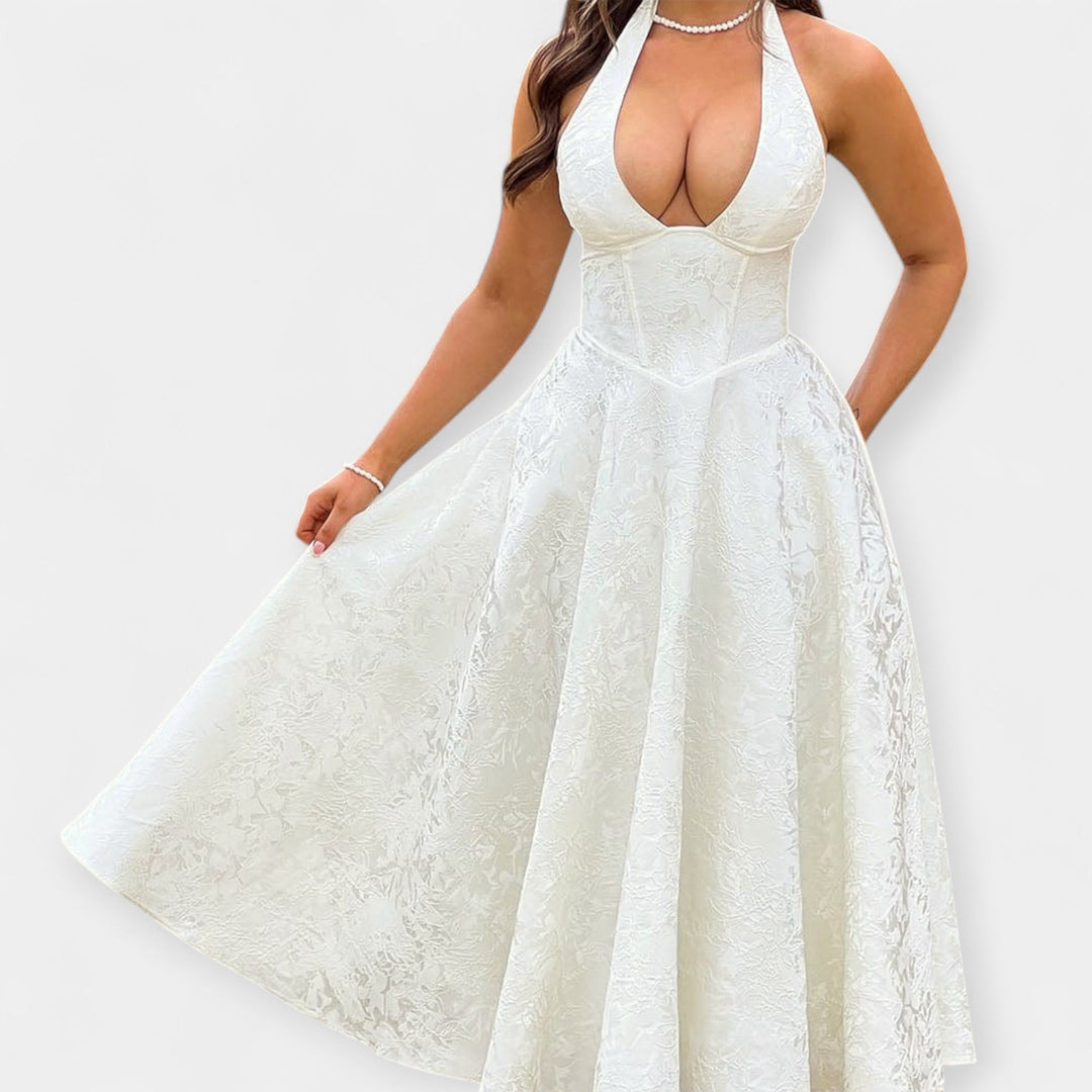 Midi Haljina sa Otvorenim Leđima i Korsetom