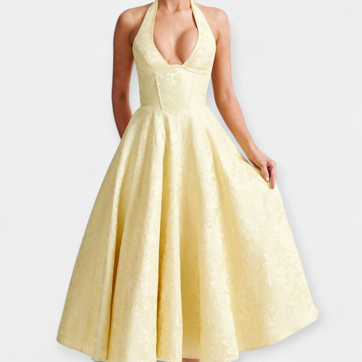 Midi Haljina sa Otvorenim Leđima i Korsetom