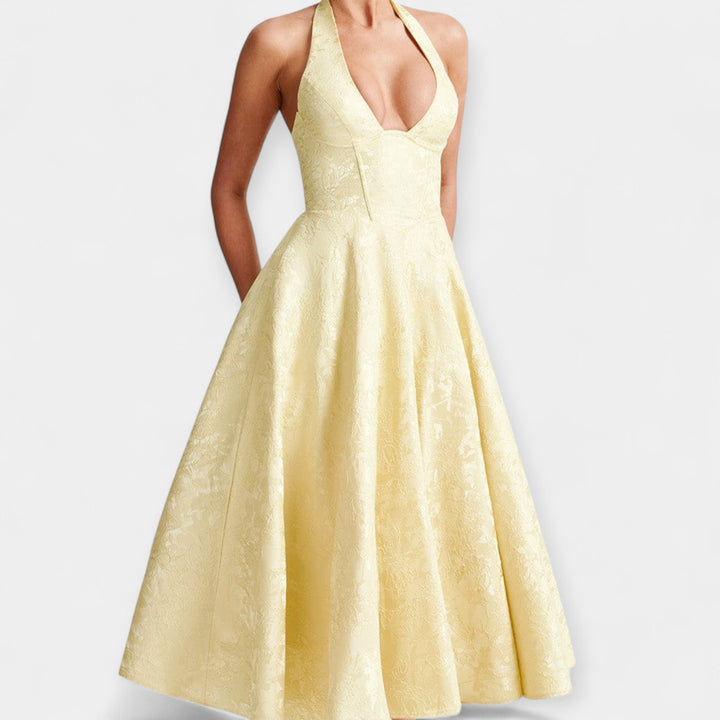 Midi Haljina sa Otvorenim Leđima i Korsetom