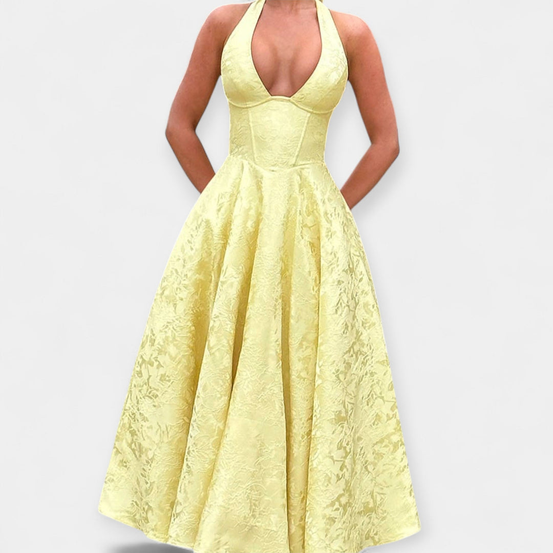 Midi Haljina sa Otvorenim Leđima i Korsetom