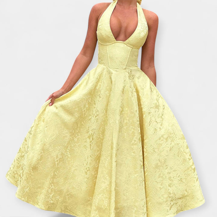 Midi Haljina sa Otvorenim Leđima i Korsetom