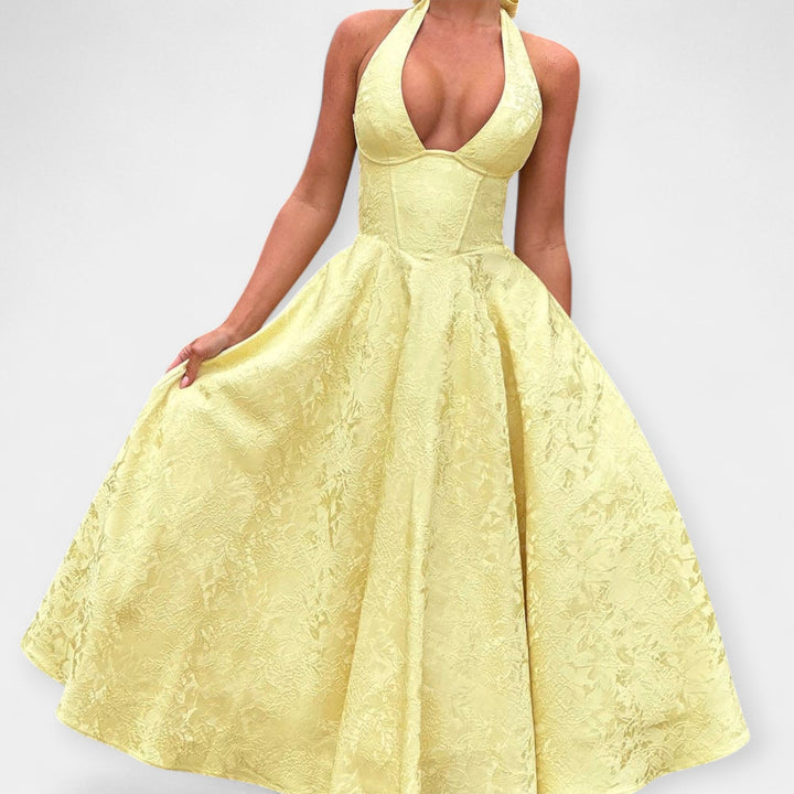 Midi Haljina sa Otvorenim Leđima i Korsetom