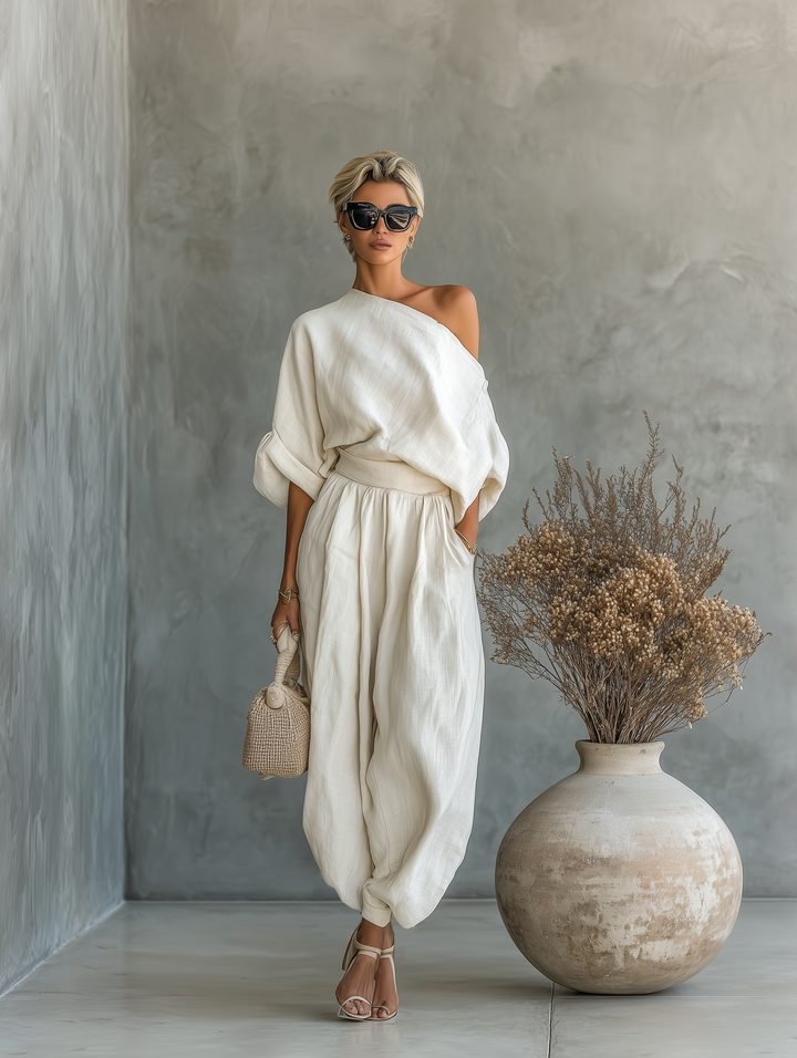 Linen Set Off-Shoulder Hlače